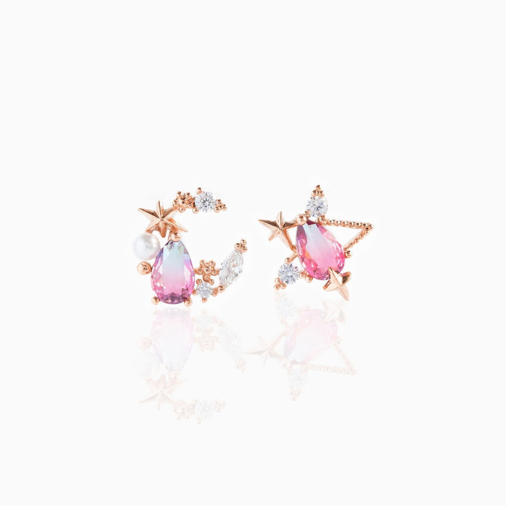 kawaiies-softtoys-plushies-kawaii-plush-Teardrop Stars Moon Gold-Plated Stud Earrings Earrings Rose gold 