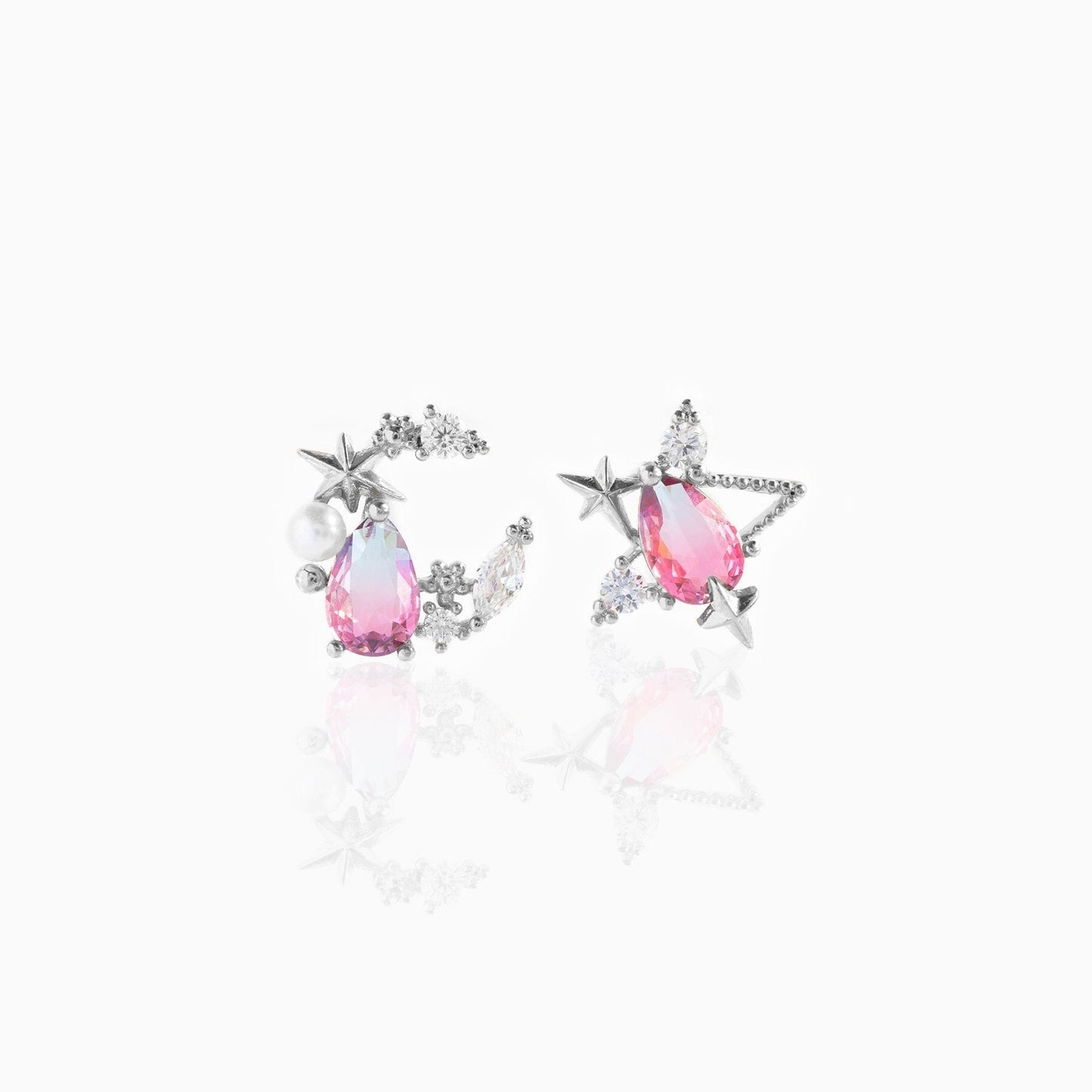 kawaiies-softtoys-plushies-kawaii-plush-Teardrop Stars Moon Gold-Plated Stud Earrings Earrings Silver 