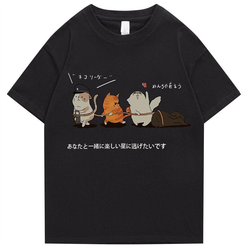 kawaiies-softtoys-plushies-kawaii-plush-The Cat Explorers Squad Unisex Tee Tops Black S 