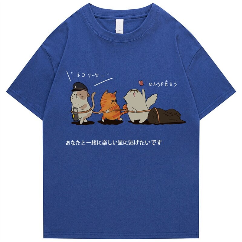 kawaiies-softtoys-plushies-kawaii-plush-The Cat Explorers Squad Unisex Tee Tops Blue S 