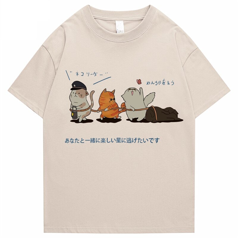 kawaiies-softtoys-plushies-kawaii-plush-The Cat Explorers Squad Unisex Tee Tops Cream S 