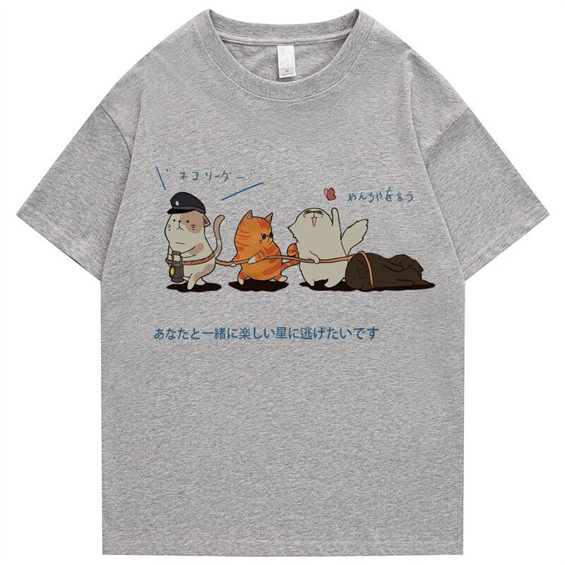 kawaiies-softtoys-plushies-kawaii-plush-The Cat Explorers Squad Unisex Tee Tops Gray S 