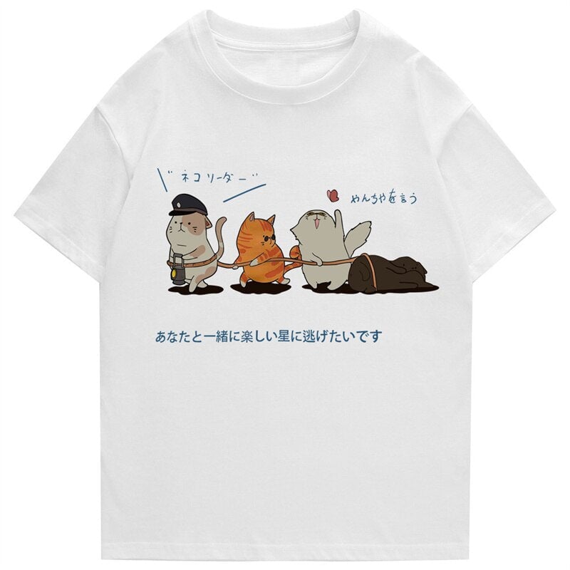 kawaiies-softtoys-plushies-kawaii-plush-The Cat Explorers Squad Unisex Tee Tops White S 