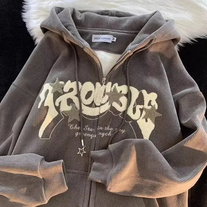 kawaiies-softtoys-plushies-kawaii-plush-. Thick Oversized 'Trouble' Y2K Streetwear Hoodie Apparel 