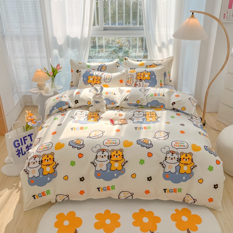 kawaiies-softtoys-plushies-kawaii-plush-Tiger Friends 120gsm Polyester Bedding Set Bedding Sets Single 