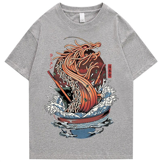 kawaiies-softtoys-plushies-kawaii-plush-Tokyo Noodle Dragon Unisex Cotton Tee Apparel Gray S 