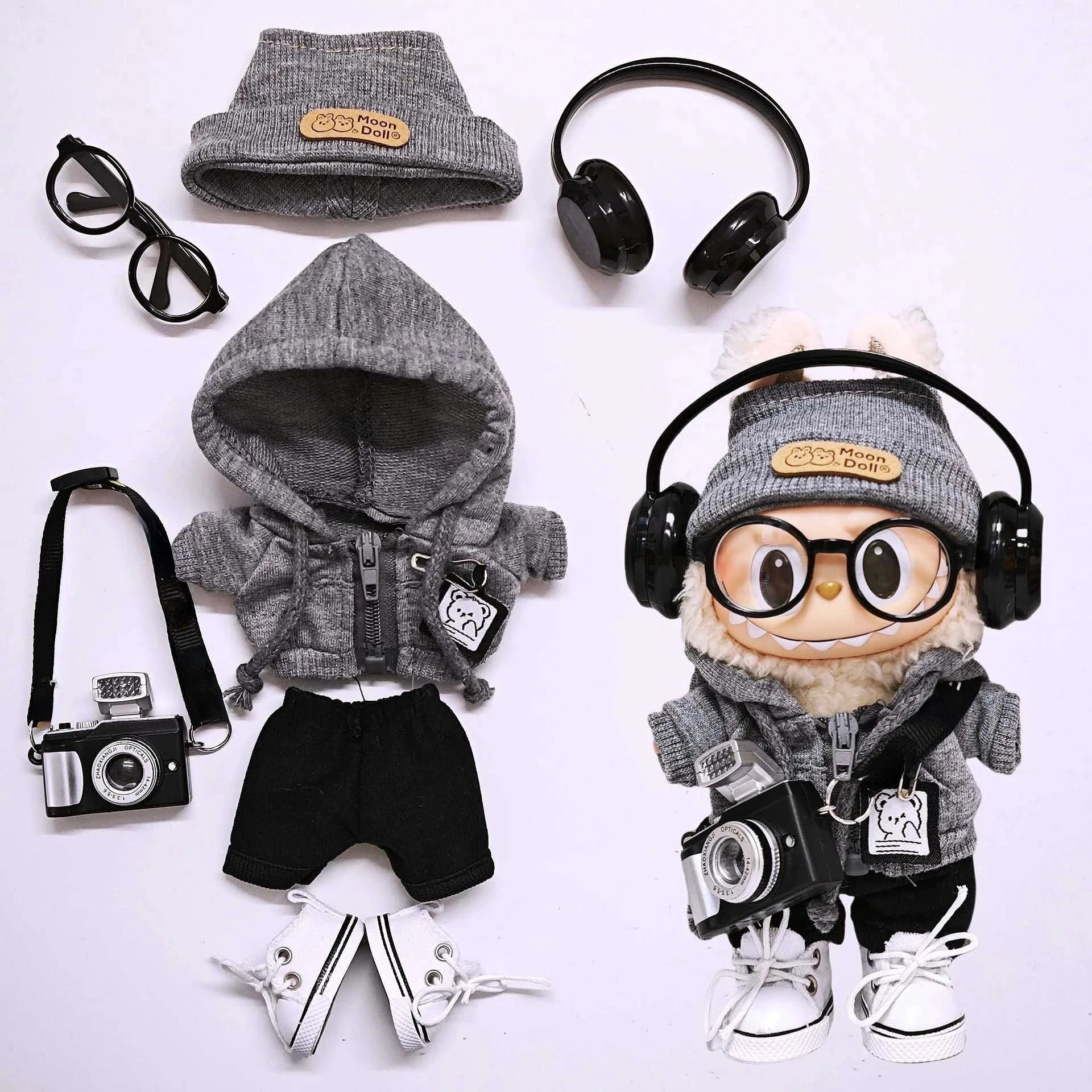 kawaiies-softtoys-plushies-kawaii-plush-Trendy Streetwear Kid Black Labubu Outfit Accessories 