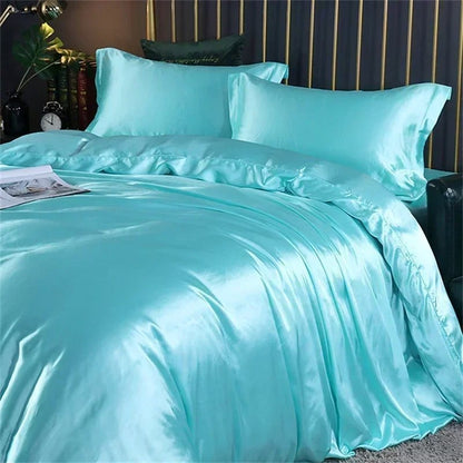 kawaiies-softtoys-plushies-kawaii-plush-Turquoise Mulberry Silk Bedding Set Bedding Sets 