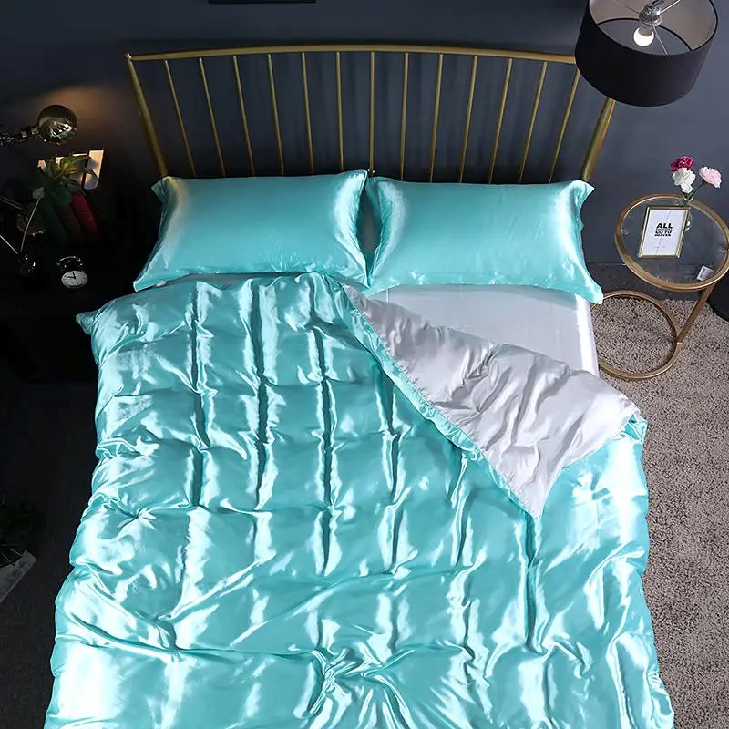 kawaiies-softtoys-plushies-kawaii-plush-Turquoise Mulberry Silk Bedding Set Bedding Sets 