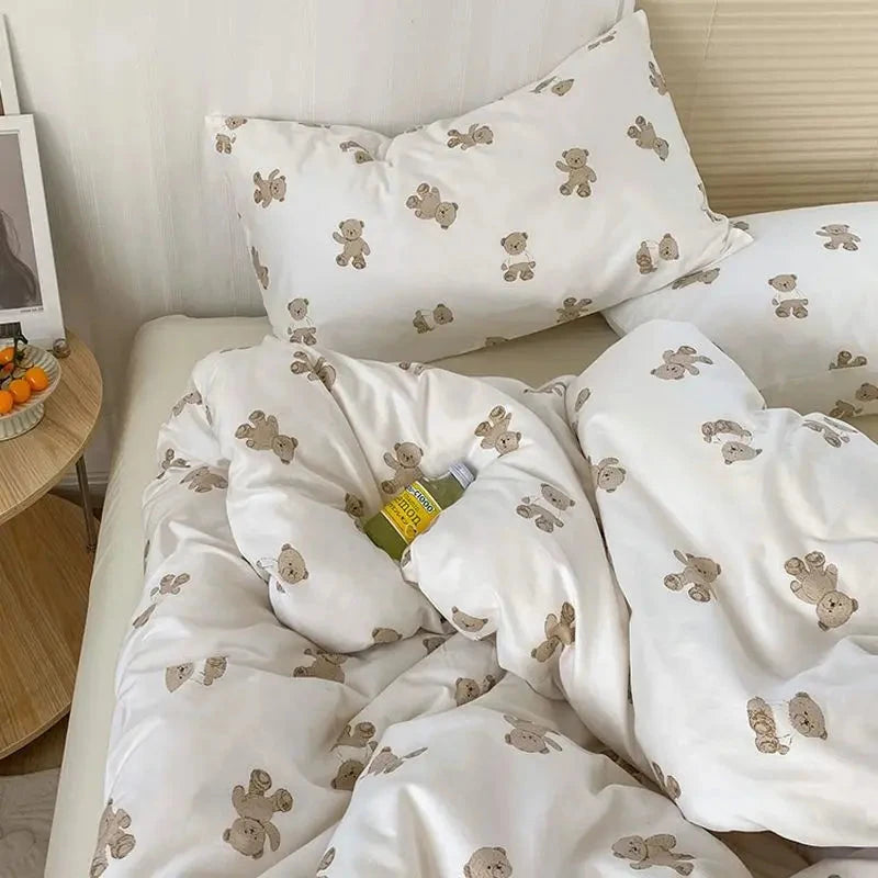 kawaiies-softtoys-plushies-kawaii-plush-Vintage Bear Cute Polyester Bedding Set with Bed Sheet Home Decor Bears Single 