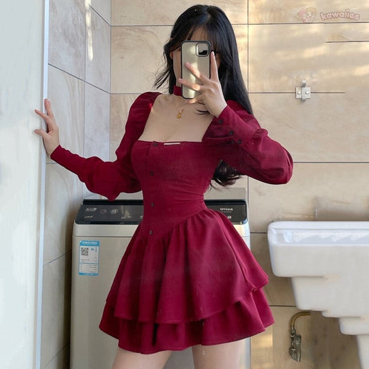 kawaiies-softtoys-plushies-kawaii-plush-Vintage Bodice Mini Dress Apparel Red S 