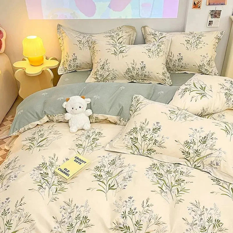 kawaiies-softtoys-plushies-kawaii-plush-Vintage Flowers Floral Cute Polyester Bedding Set with Bed Sheet Home Decor Cream Spring Single 