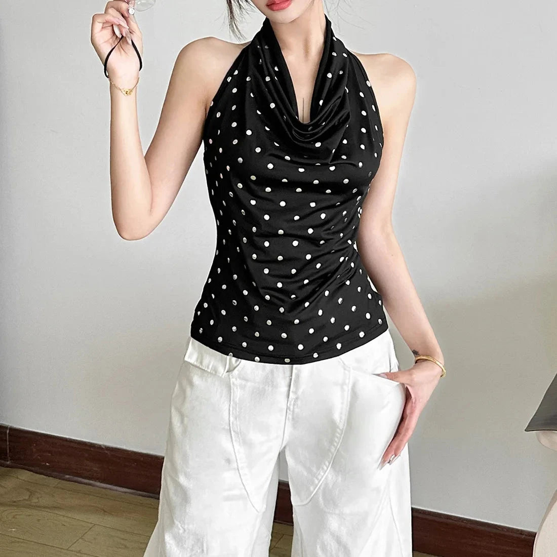 kawaiies-softtoys-plushies-kawaii-plush-Vintage Polka Dot Women's Halter Top Apparel L 