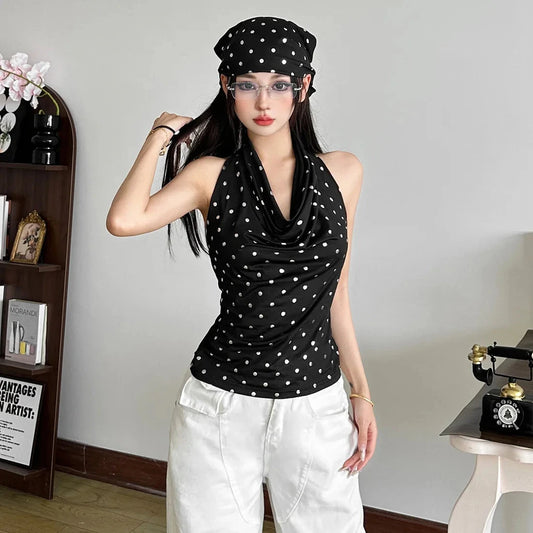 kawaiies-softtoys-plushies-kawaii-plush-Vintage Polka Dot Women's Halter Top Apparel S 