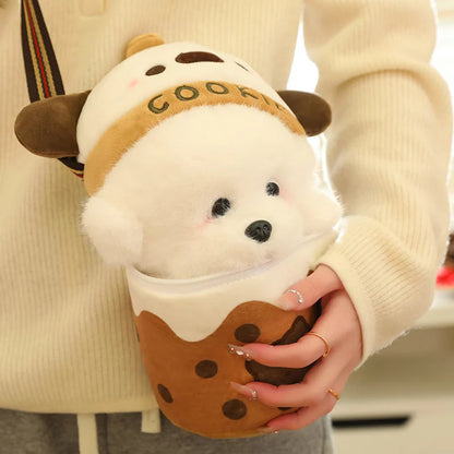 kawaiies-softtoys-plushies-kawaii-plush-White Bichon Frisé Plushie Bubble Tea Cookie Bag Soft toy 