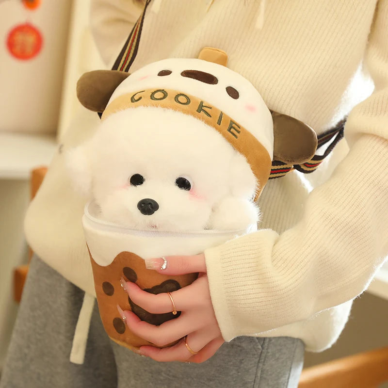 kawaiies-softtoys-plushies-kawaii-plush-White Bichon Frisé Plushie Bubble Tea Cookie Bag Soft toy 