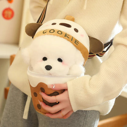 kawaiies-softtoys-plushies-kawaii-plush-White Bichon Frisé Plushie Bubble Tea Cookie Bag Soft toy 