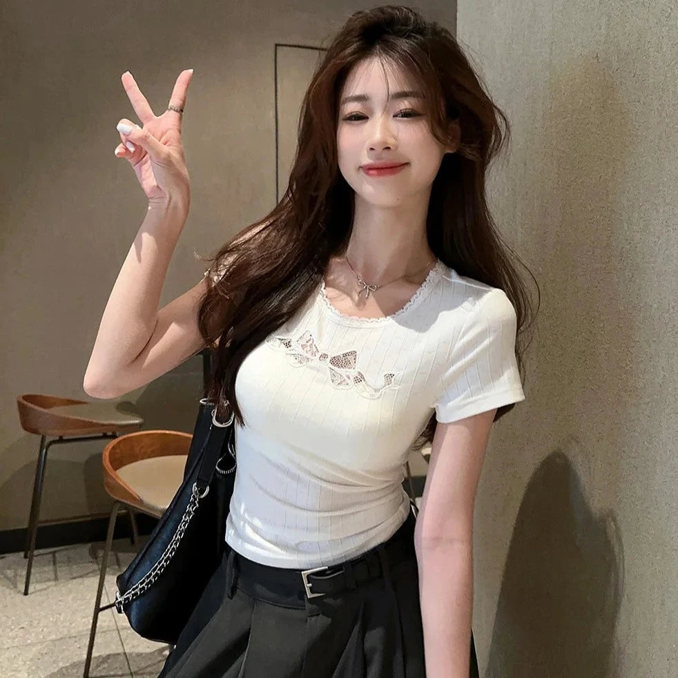 kawaiies-softtoys-plushies-kawaii-plush-White Black Coquette Lace Bow Women's Top Apparel 