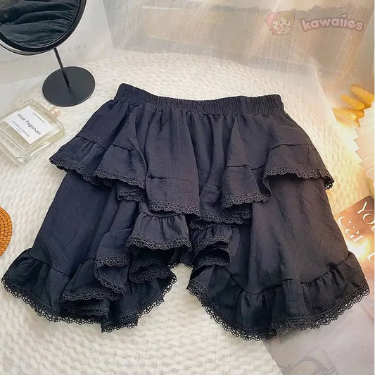 kawaiies-softtoys-plushies-kawaii-plush-White Black Irregular Layered Mini Skirt Apparel Black S 