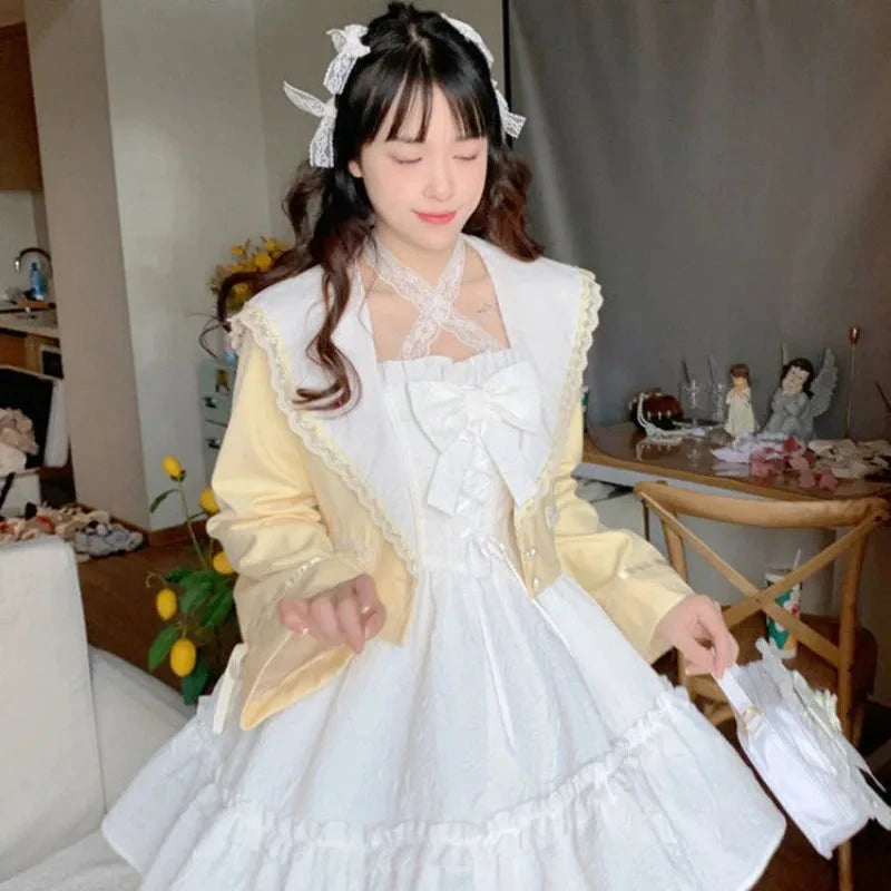 White Lolita Style Lace Bow Ruffles Women's Dress – Kawaiies