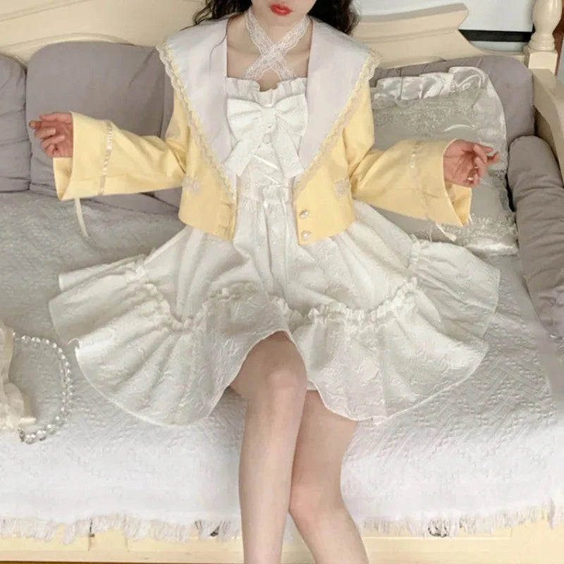 kawaiies-softtoys-plushies-kawaii-plush-White Lolita Style Lace Bow Ruffles Women's Dress Apparel 