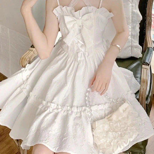 kawaiies-softtoys-plushies-kawaii-plush-White Lolita Style Lace Bow Ruffles Women's Dress Apparel 