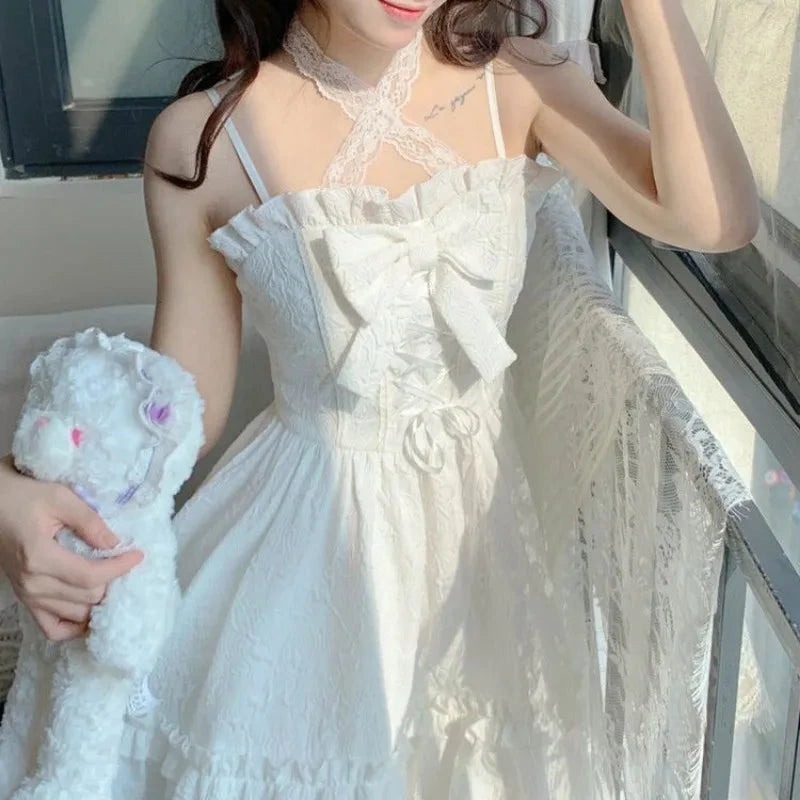 kawaiies-softtoys-plushies-kawaii-plush-White Lolita Style Lace Bow Ruffles Women's Dress Apparel 