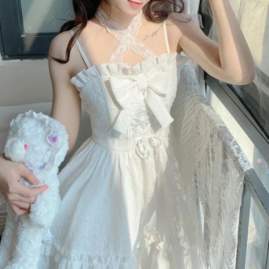 kawaiies-softtoys-plushies-kawaii-plush-White Lolita Style Lace Bow Ruffles Women's Dress Apparel 