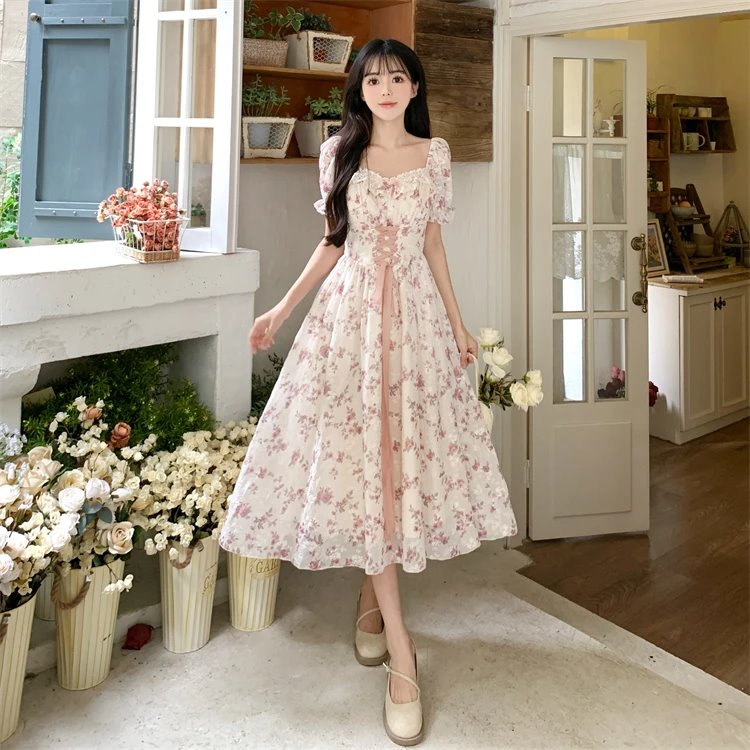 kawaiies-softtoys-plushies-kawaii-plush-White Pink Cottage Lace Milkmaid Dress Apparel 