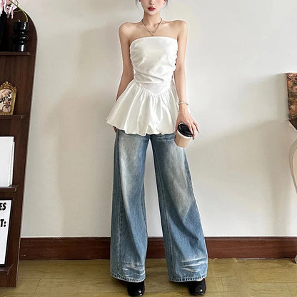 kawaiies-softtoys-plushies-kawaii-plush-White Strapless Ruffle Dress Top Apparel 