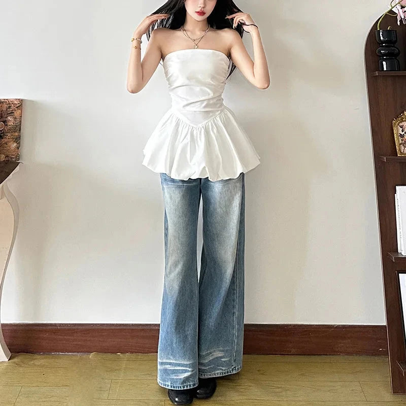 kawaiies-softtoys-plushies-kawaii-plush-White Strapless Ruffle Dress Top Apparel 