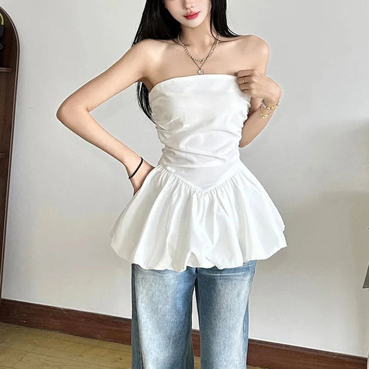 kawaiies-softtoys-plushies-kawaii-plush-White Strapless Ruffle Dress Top Apparel S 