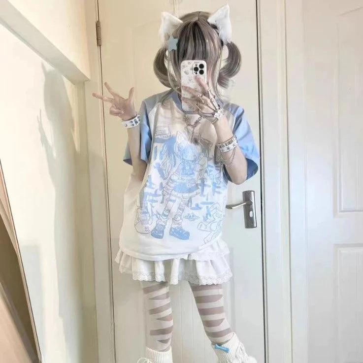 kawaiies-softtoys-plushies-kawaii-plush-Y2K Harajuku Anime Punk Girl Black Blue Women's Top Tee Apparel Sky blue S 