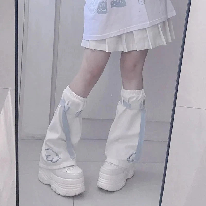 kawaiies-softtoys-plushies-kawaii-plush-Y2K Harajuku Blue Black White Buckle Leg Warmers Apparel 
