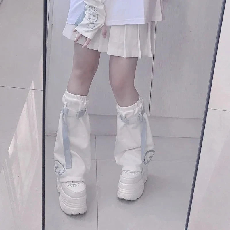 kawaiies-softtoys-plushies-kawaii-plush-Y2K Harajuku Blue Black White Buckle Leg Warmers Apparel 