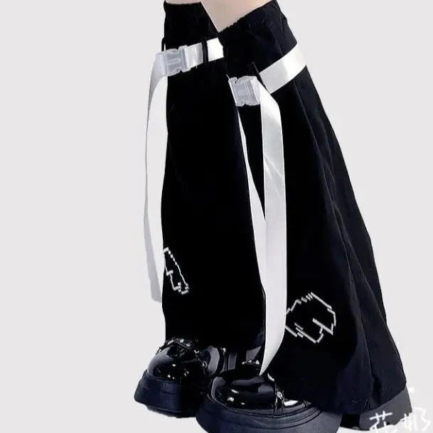 kawaiies-softtoys-plushies-kawaii-plush-Y2K Harajuku Blue Black White Buckle Leg Warmers Apparel black One Size 