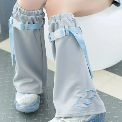 kawaiies-softtoys-plushies-kawaii-plush-Y2K Harajuku Blue Black White Buckle Leg Warmers Apparel Blue One Size 