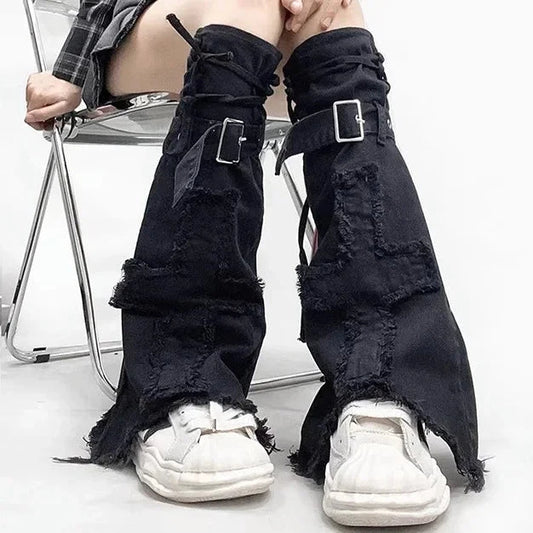 kawaiies-softtoys-plushies-kawaii-plush-Y2K Harajuku Spice Girls Black Pink Zipper Leg Warmers Apparel Black Buckle 