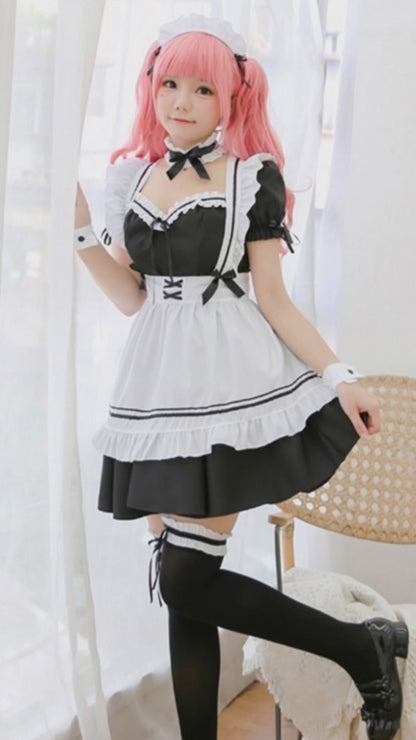 White Black Striped Lolita Maid Cosplay Women's Dress