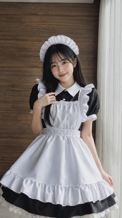 Black White Kawaii Lolita Maid Cosplay Women's Dress