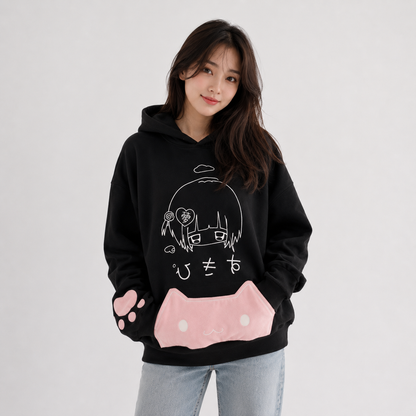 Japanese Harajuku Gothic Cat Black Pink Hoodie