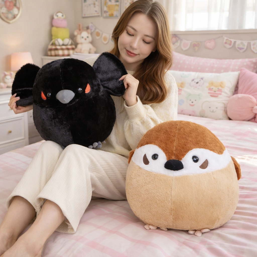 Round Chonky Sparrow Raven Crow Bird Plushies