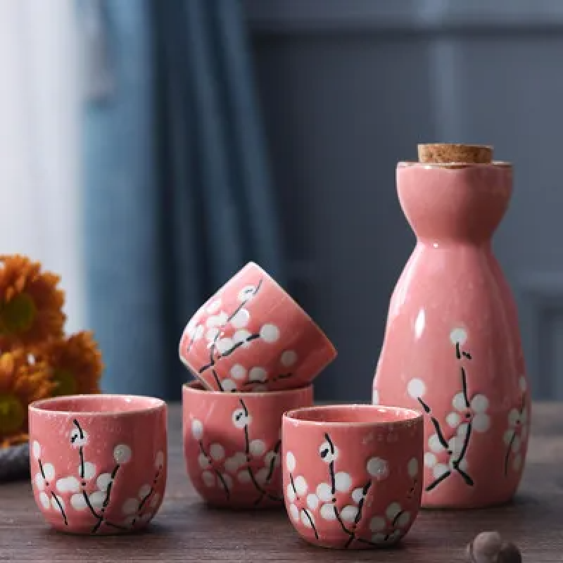 Japanese-theme Sakura Blossom Ceramic Sake Set 5-Piece Cup Collection –  Kawaiies