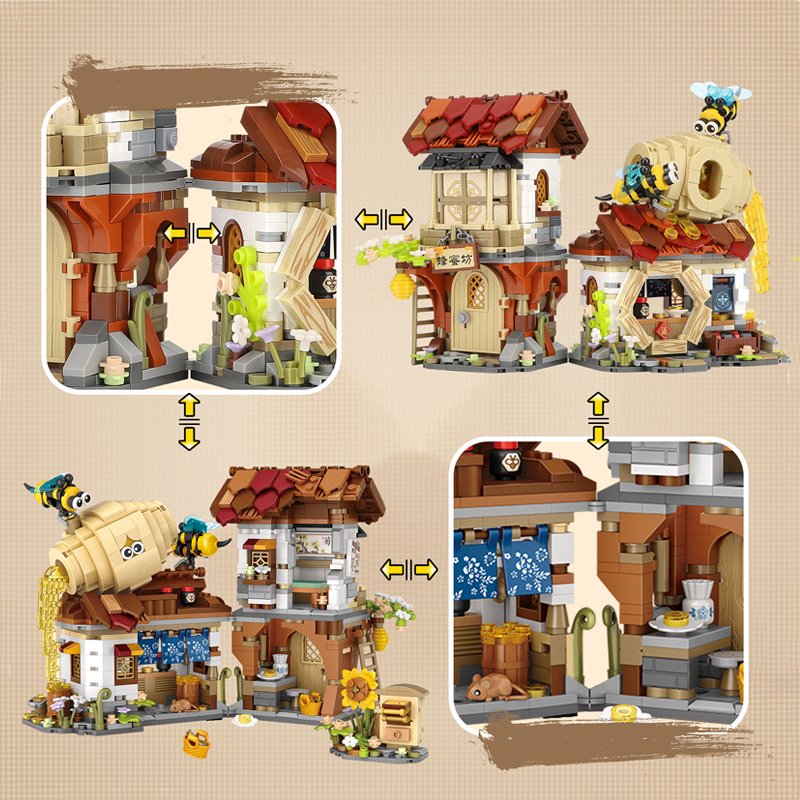 Ancient Honey Bee & Bacon Shops Micro Building Set Collection - Kawaiies - Adorable - Cute - Plushies - Plush - Kawaii