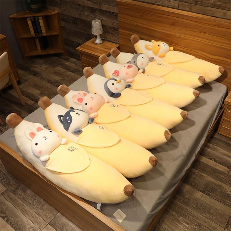 90cm Kawaii Funny Dog With Banana Plush Stuffered Dolls Long Bed