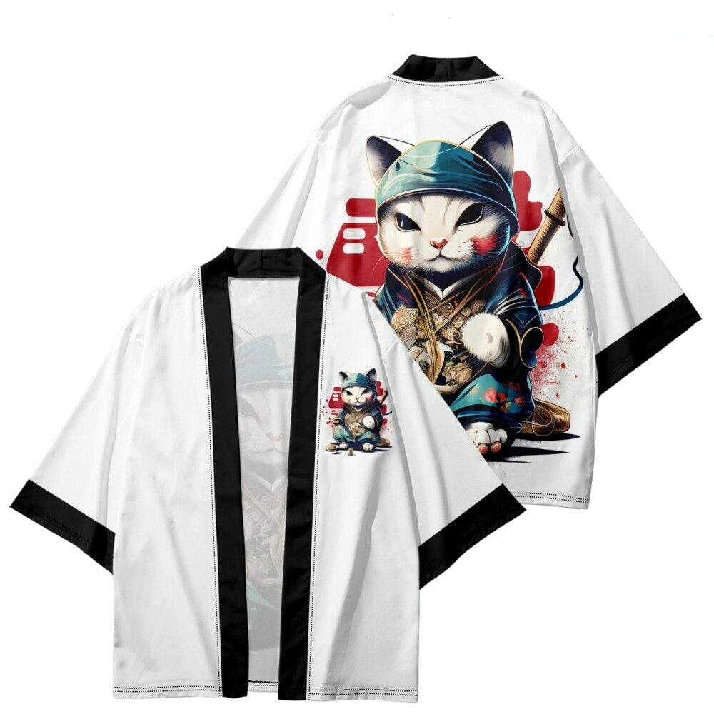 kawaiies-softtoys-plushies-kawaii-plush-Anime Cat in Kimono Unisex Kimono Collection Apparel S Black 