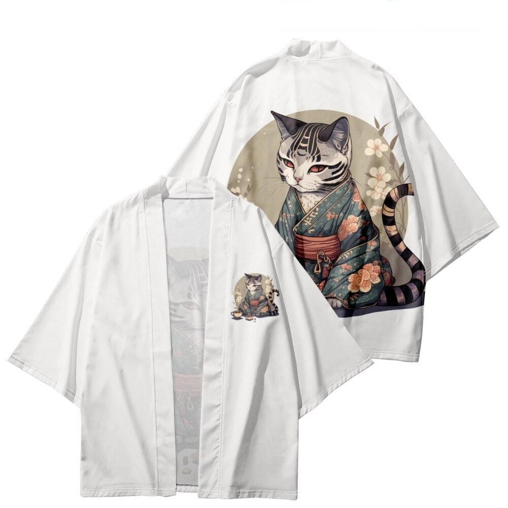 Anime Cartoon Cat Pattern Men's Kimono Jackets Japanese Costume
