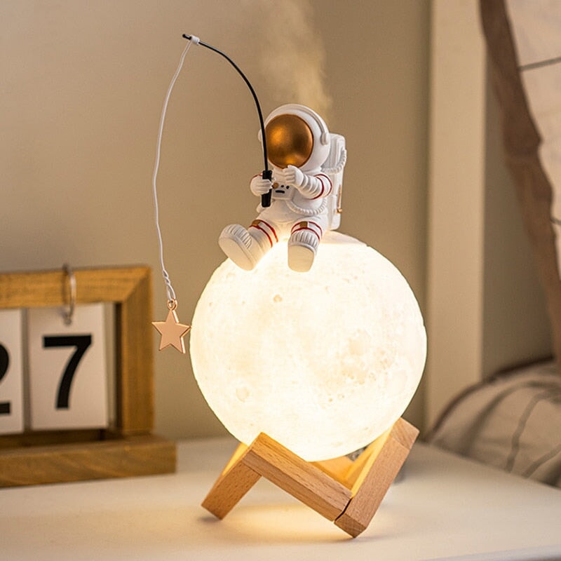 Astronaut Fishing Star on Glowing Moon Humidifier Diffuser Night Light - Kawaiies - Adorable - Cute - Plushies - Plush - Kawaii