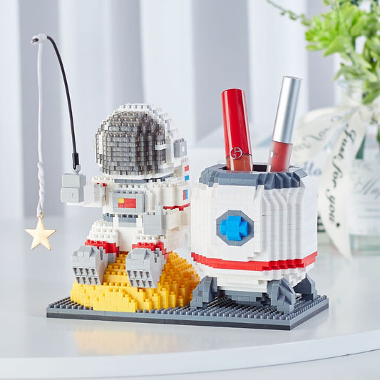 Astronaut On Moon Pen Holder Nano Building Blocks - Kawaiies - Adorable - Cute - Plushies - Plush - Kawaii
