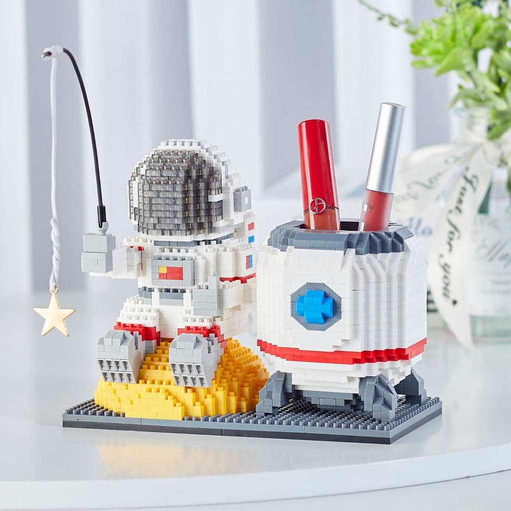 Astronaut On Moon Pen Holder Nano Building Blocks - Kawaiies - Adorable - Cute - Plushies - Plush - Kawaii